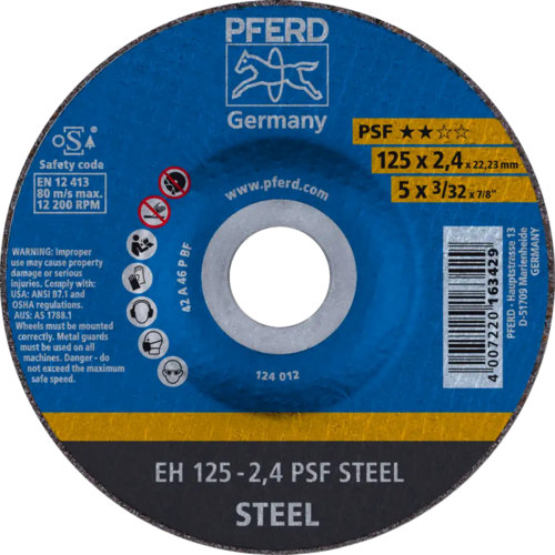 Tarcza do cięcia metalu 125x2,4x22,23 PSF STEEL wypukła Pferd 61720222 1