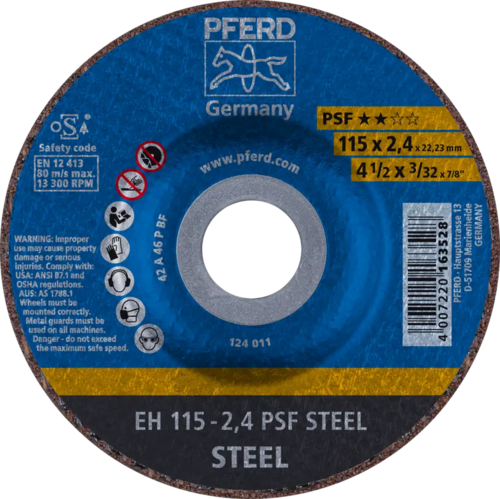 Tarcza do cięcia metalu 115x2,4x22,23 PSF STEEL wypukła Pferd 61740122 1