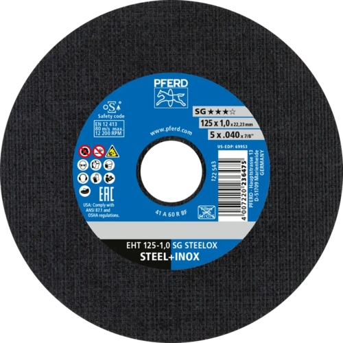 Tarcza do cięcia metalu 125x1x22,23 SG STEELOX płaska Pferd 61341112 1