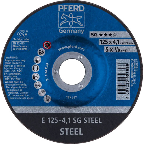 Tarcza do szlifowania metalu 125x4,2x22,23 SG STEEL wypukła Pferd 62212426 1
