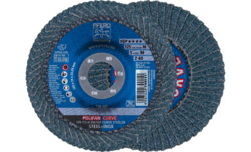 Ściernica listkowa POLIFAN CURVE PFR 125 × 22,23 mm szerokość M Z40 SGP STEELOX do stali/stali nierdzewnej 1