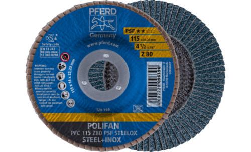 Ściernica listkowa POLIFAN PFC 125 × 22,23 mm stożkowa Z60 linia uniwersalna PSF STEELOX stal/stal nierdzewna 1