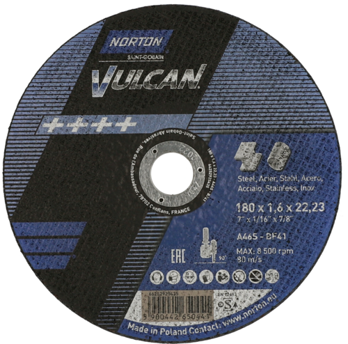 Tarcza do cięcia metalu 180x1,6x22,23 Vulcan płaska Norton 66252925435 1