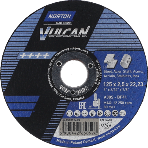 Tarcza do cięcia metalu 125x2,5x22,23 Vulcan płaska Norton 66252925443 1