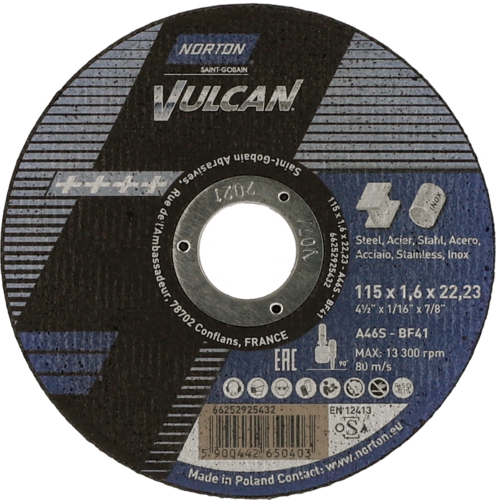 Tarcza do cięcia metalu 115x1,6x22,23 Vulcan płaska Norton 66252925432 1