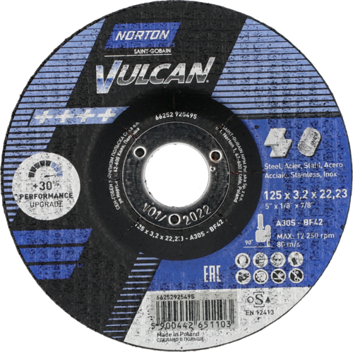 Tarcza do cięcia metalu 125x3,2x22,23 Vulcan wypukła Norton 66252925495 1