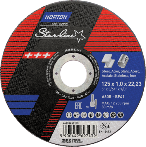 Tarcza do cięcia metalu 125x1x22,23 Starline płaska Norton 66252837245 1