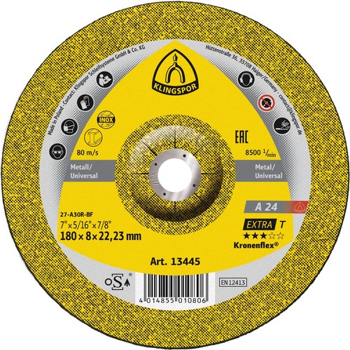 Tarcza do szlifowania metalu 180x8x22,23 A 24 Extra T wypukła Klingspor 13445 1