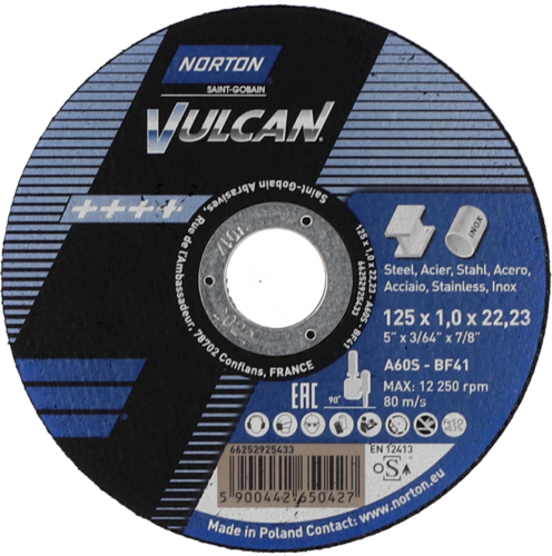 Tarcza do cięcia metalu 125x1x22,23 Vulcan płaska Norton 66252925433 1