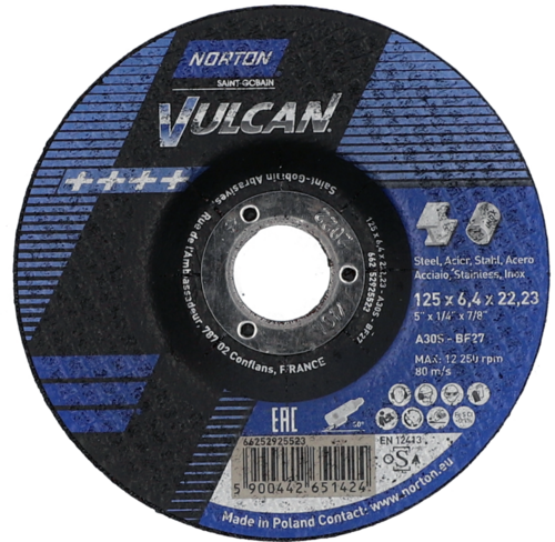 Tarcza do szlifowania metalu 125x6x22,23 Vulcan wypukła Norton 66252925523 1