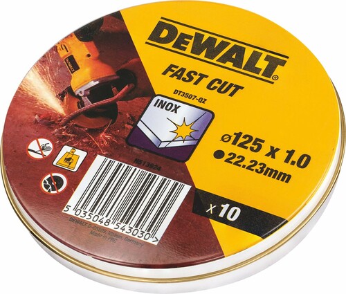 Pakiet 10 tarcz DeWALT DT3507 125 x 1 w praktycznej metalowej puszce 1