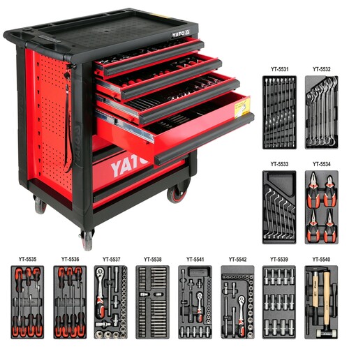 Wózek warsztatowy narzędziowy z 6 szufladami i zestawem 177 narzędzi czerwony YATO YT-5530 1