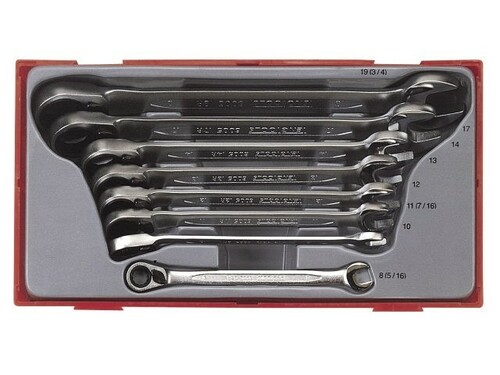 8-elementowy zestaw kluczy płasko-oczkowych zapadkowych calowych Teng Tools TT6508R 1