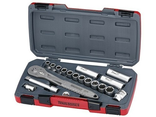 18-elementowy zestaw narzędzi nasadowych nierdzewnych z chwytem kwadratowym 1/2''. Teng Tools TS1218 1