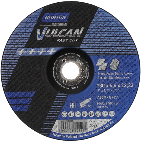 Tarcza do szlifowania metalu 180x6,4x22,23 Vulcan wypukła Norton 66252830805 1
