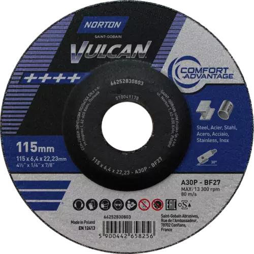 Tarcza do szlifowania metalu 115x6,4x22,23 Vulcan wypukła Norton 66252830803 1