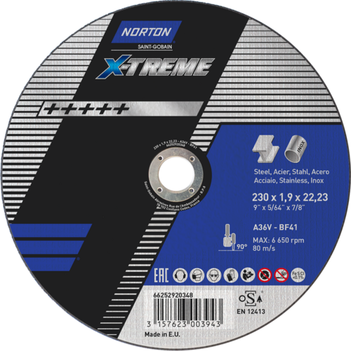 Tarcza do cięcia metalu 230x1,9x22,23 X-Treme płaska Norton 66252920348 1