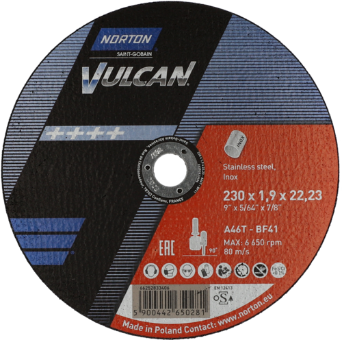 Tarcza do cięcia metalu 230x1,9x22,23 Vulcan płaska Norton 66252833406 1