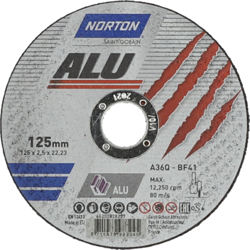 Tarcza do cięcia aluminium 125x2,5x22,23 ALU płaska Norton 66252828227 1