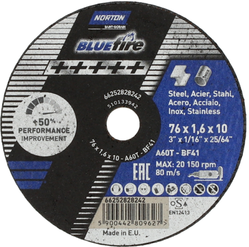 Tarcza do cięcia metalu 76x1x10 Blue Fire płaska Norton 66252828242 1