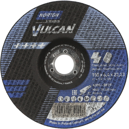 Tarcza do szlifowania metalu 150x6x22,23 Vulcan wypukła Norton 66252925525 1