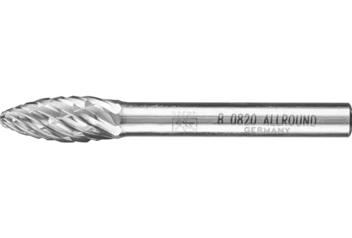 Wysokowydajny trzpień frezarski ze stopów twardych ALLROUND kształt płomienia B Ø 08 × 20 mm trzpień Ø 6 mm uniwersalne grube 1