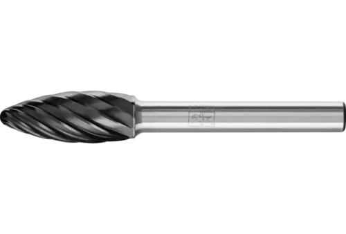 Wysokowydajny trzpień frezarski ze stopów twardych INOX kształt płomienia B Ø 10 × 25 mm trzpień Ø 6 mm HICOAT 1