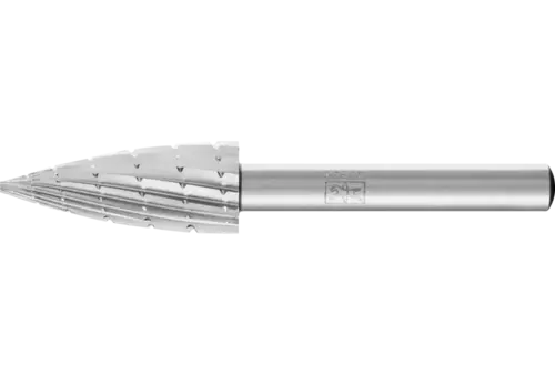 Trzpień frezarski HSS o kształcie pocisku K Ø 12 × 30 mm trzpień Ø 6 mm Z 2 uzębienie uniwersalne średnie z wiórołamaczem 1