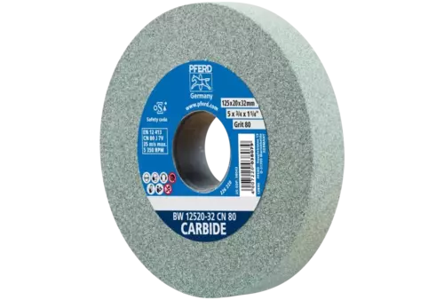 Kamień szlifierski Ø125 × 20 mm otwór Ø32 mm SiC80 do materiałów twardych, np. stopów twardych 1