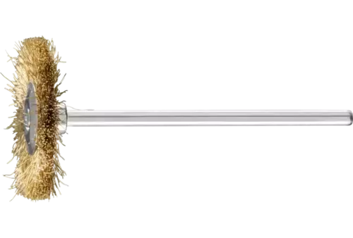 Miniaturowa szczotka tarczowa RBU Ø22 × 2 mm trzpień Ø2,34 mm drut mosiężny Ø0,10 1