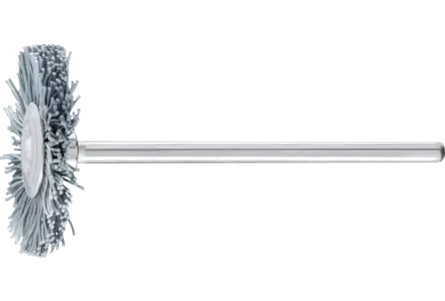 Miniaturowa szczotka tarczowa RBU Ø22 × 2 mm trzpień Ø2,34 mm włókno SiC Ø0,25 ziarno 800 1