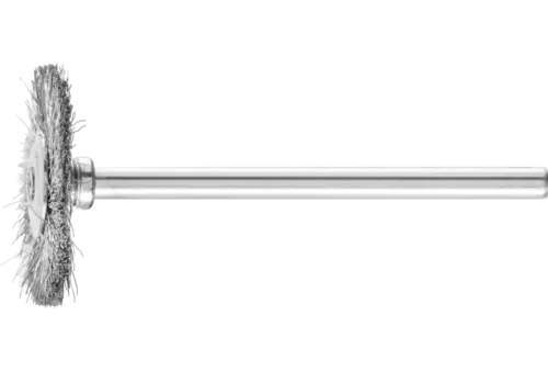 Miniaturowa szczotka tarczowa RBU Ø22 × 2 mm trzpień Ø3 mm drut stalowy Ø0,10 1