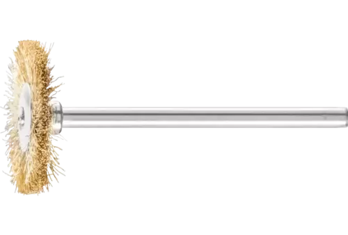 Miniaturowa szczotka tarczowa RBU Ø22 × 2 mm trzpień Ø3 mm drut mosiężny Ø0,10 1