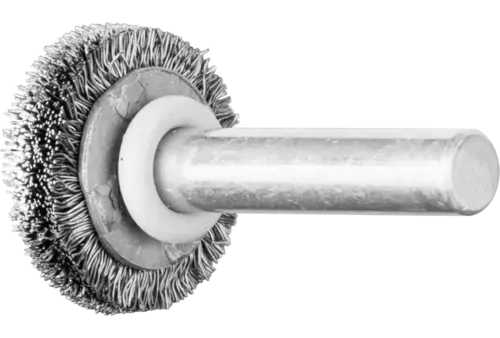 Szczotka tarczowa niepleciona RBU Ø20 × 4 mm trzpień Ø6 mm drut stalowy Ø0,20 1