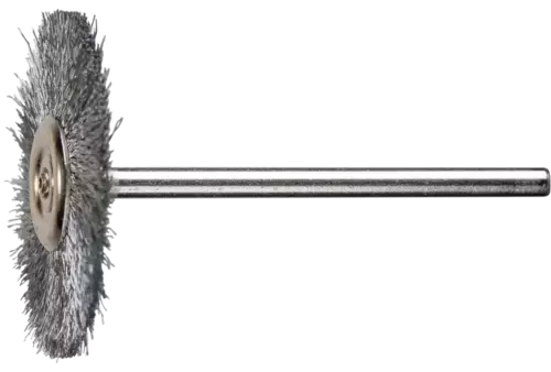 Miniaturowa szczotka tarczowa RBU Ø32 × 2 mm trzpień Ø3 mm drut stalowy Ø0,10 1