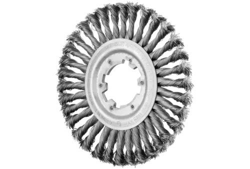 Szczotka tarczowa pleciona RBG Ø 200 × 16 × 50, otwór 8 mm, drut stalowy Ø 0,50 mm, stacjonarna 1