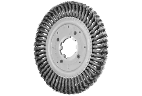 Szczotka tarczowa pleciona RBG Ø 250 × 16 × 50, otwór 8 mm, drut stalowy Ø 0,50 mm, stacjonarna 1
