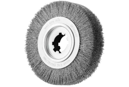 Szczotka do usuwania gratów, niepleciona RBU Ø 250 × 60 × 50,8 mm, otwór, drut ze stali nierdzewnej Ø 0,35 mm, stacjonarna 1