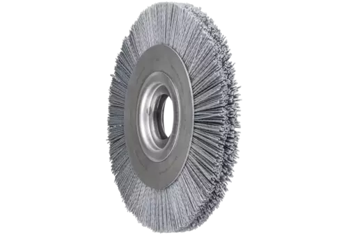 Szczotka tarczowa szeroka niepleciona RBU Ø 250 × 30x różne otwory włókno SiC Ø 1,10 mm ziarno 120 szlifierka stacjonarna 1