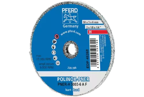 Dysk z włókniny prasowanej POLINOX PNER Ø 50 × 3 mm do otworu Ø 6 mm twardy A drobnoziarnisty do wykańczania 1