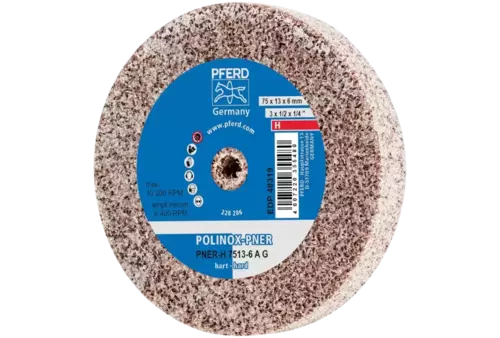 Dysk z włókniny prasowanej POLINOX PNER Ø 75 × 13 mm do otworu Ø 6 mm twardy A gruboziarnisty do wykańczania 1