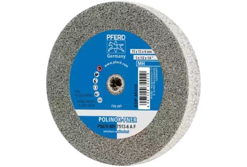 Dysk z włókniny prasowanej POLINOX PNER Ø 75 × 13 mm do otworu Ø 6 mm średnio twardy A drobnoziarnisty do wykańczania 1