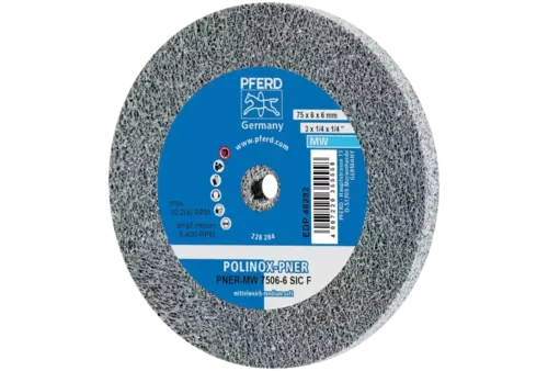 Dysk z włókniny prasowanej POLINOX PNER Ø 75X6 mm do otworu Ø 6 mm średnio miękki SIC drobnoziarnisty do wykańczania 1