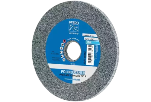 Dysk z włókniny prasowanej POLINOX PNER Ø 125 × 6 mm do otworu Ø 22,2 mm średnio miękki SIC drobnoziarnisty do wykańczania 1
