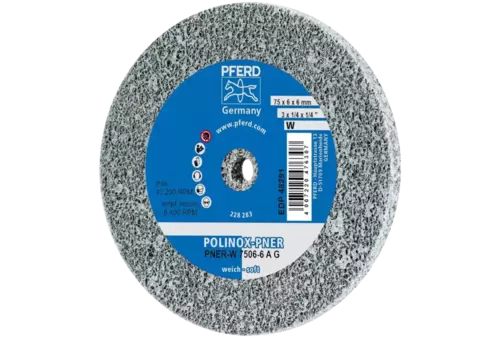 Dysk z włókniny prasowanej POLINOX PNER Ø 75X6 mm do otworu Ø 6 mm miękki A gruboziarnisty do wykańczania 1