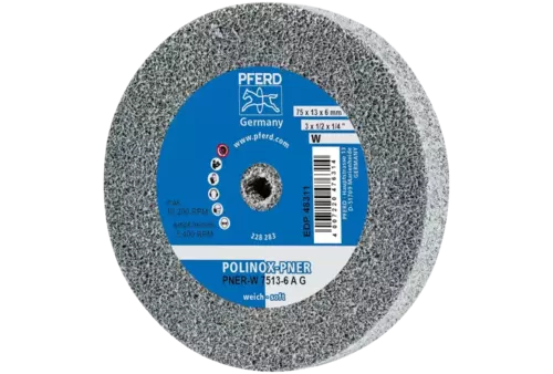 Dysk z włókniny prasowanej POLINOX PNER Ø 75 × 13 mm do otworu Ø 6 mm miękki A gruboziarnisty do wykańczania 1