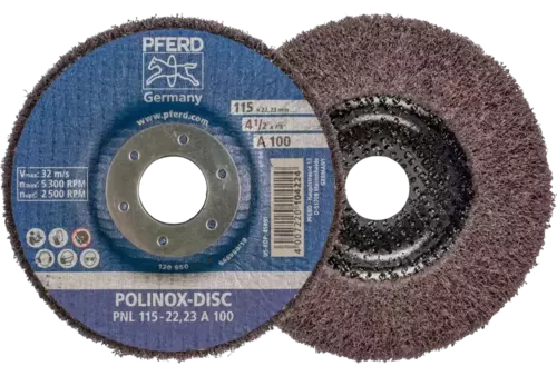 Dysk z włókniny POLINOX PNL Ø 115 mm do otworu Ø 22,23 mm A100 do szlifu dokładnego i wykańczania 1