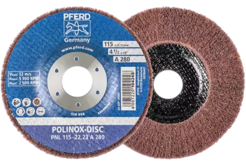 Dysk z włókniny POLINOX PNL Ø 115 mm do otworu Ø 22,23 mm A280 do szlifu dokładnego i wykańczania 1