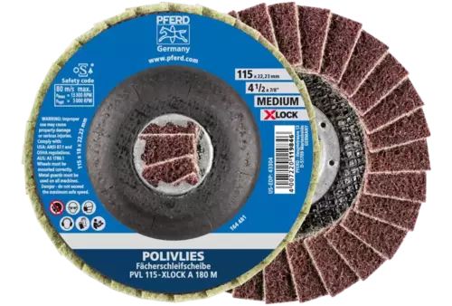 Ściernica włókninowa POLIVLIES PVL Korund Ø115 mm otwór 22,23 mm / X-LOCK A180M do szlifu dokładnego 1