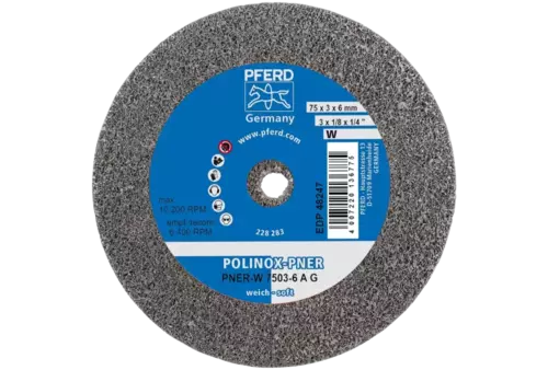Dysk z włókniny prasowanej POLINOX PNER Ø 75 × 3 mm do otworu Ø 6 mm miękki A gruboziarnisty do wykańczania 1